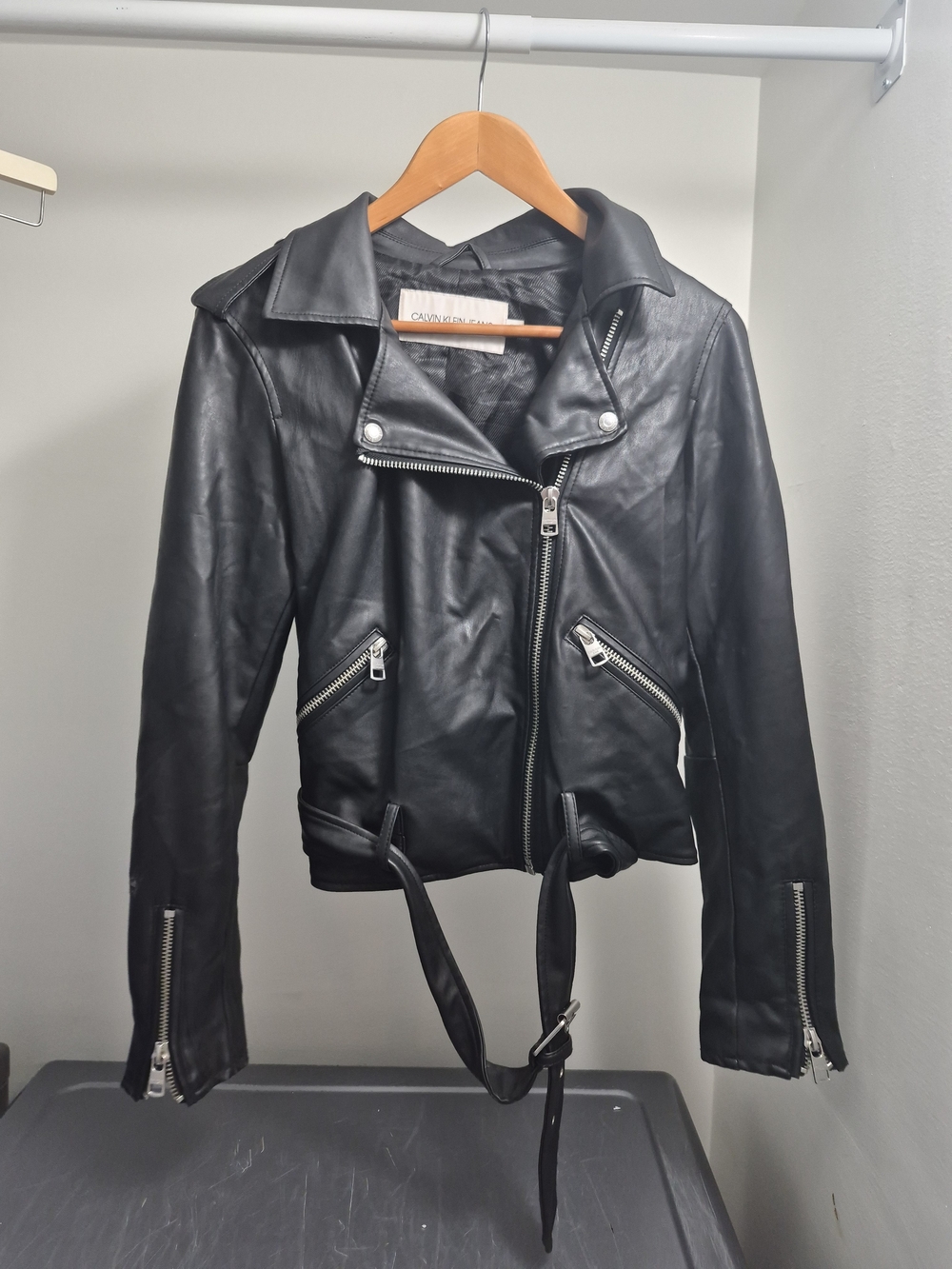 Calvin Klein Black Fake Leather Moto Jacket